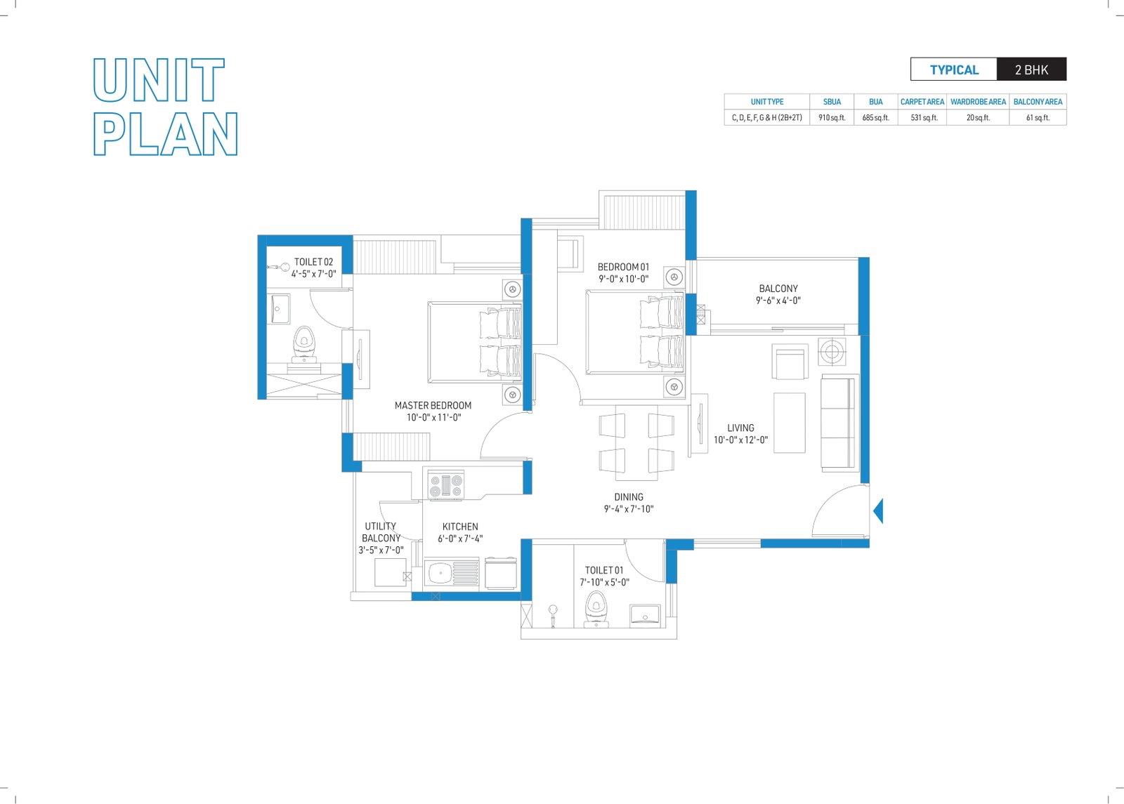 2 BHK 910 sqft flat for sale in DTC Capital City